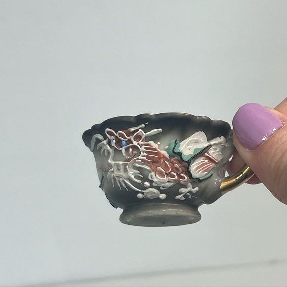 miniature japanese dragonware moriage teacups set of 2 demitasse 3d post-1921 - Picture 9 of 11